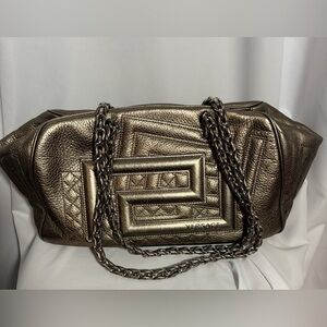 VERSACE Gold Leather Shoulder Bag with Chain Straps
